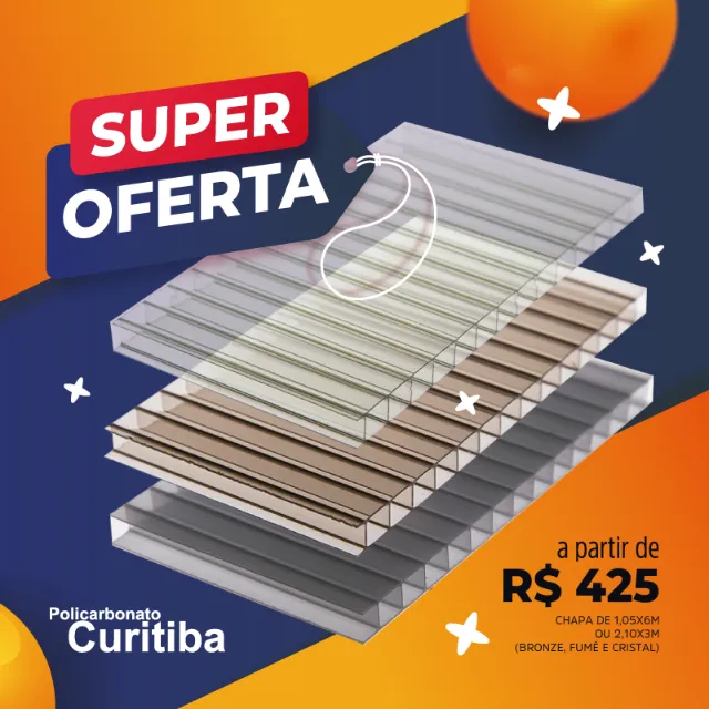 Policarbonato Alveolar 1,05x6m ou 2,10x3m (consulte cores)