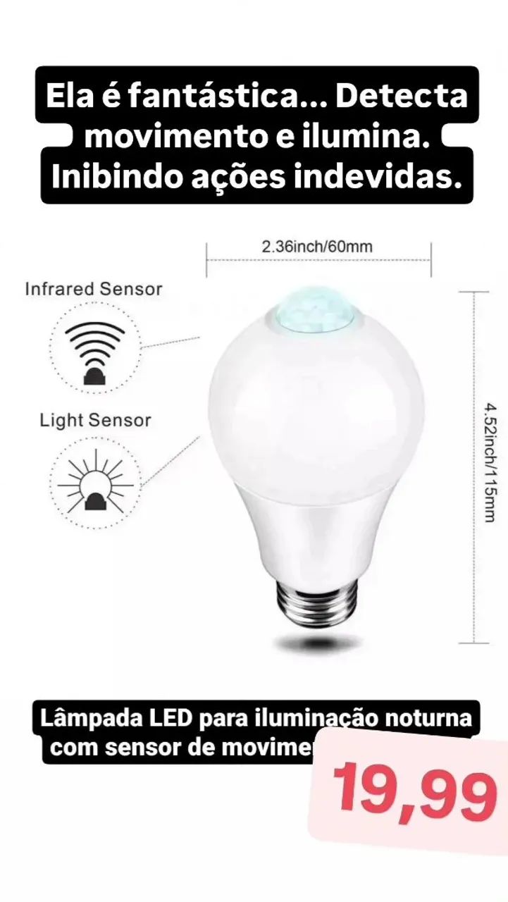 Lâmpada led com sensor de movimento por 19,90