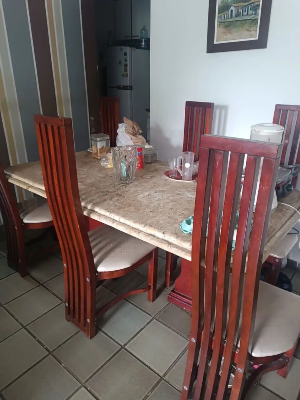 Mesa de Jantar em Madeira com Tampo de Mármore - Foto 3