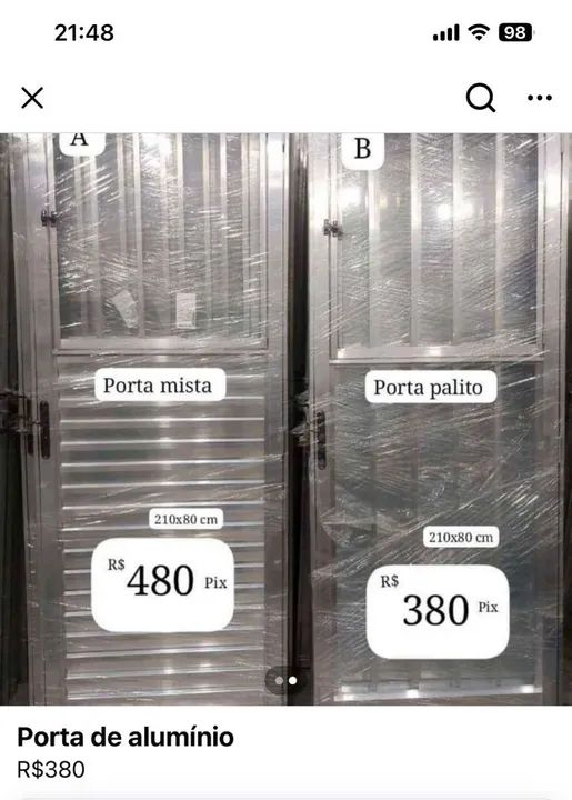 Porta de alumínio Branca 210x80cm completa  - Foto 2