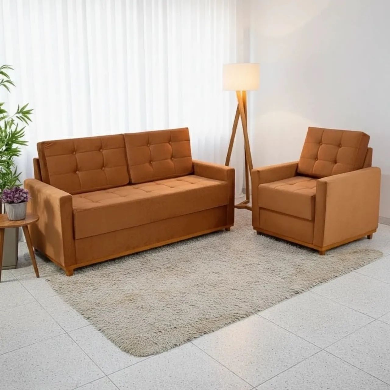 Sofá  Mônaco 3 Lugares + Poltrona Veludo Entrega Rápida - Foto 3