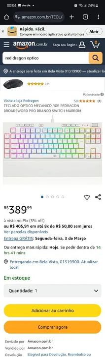 Teclado Optico Mecânico Redragon BroadSword Pro Branco Switch Marrom