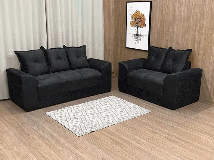 Conjunto de Sofás 3 e 2 Lugares Suede Preto