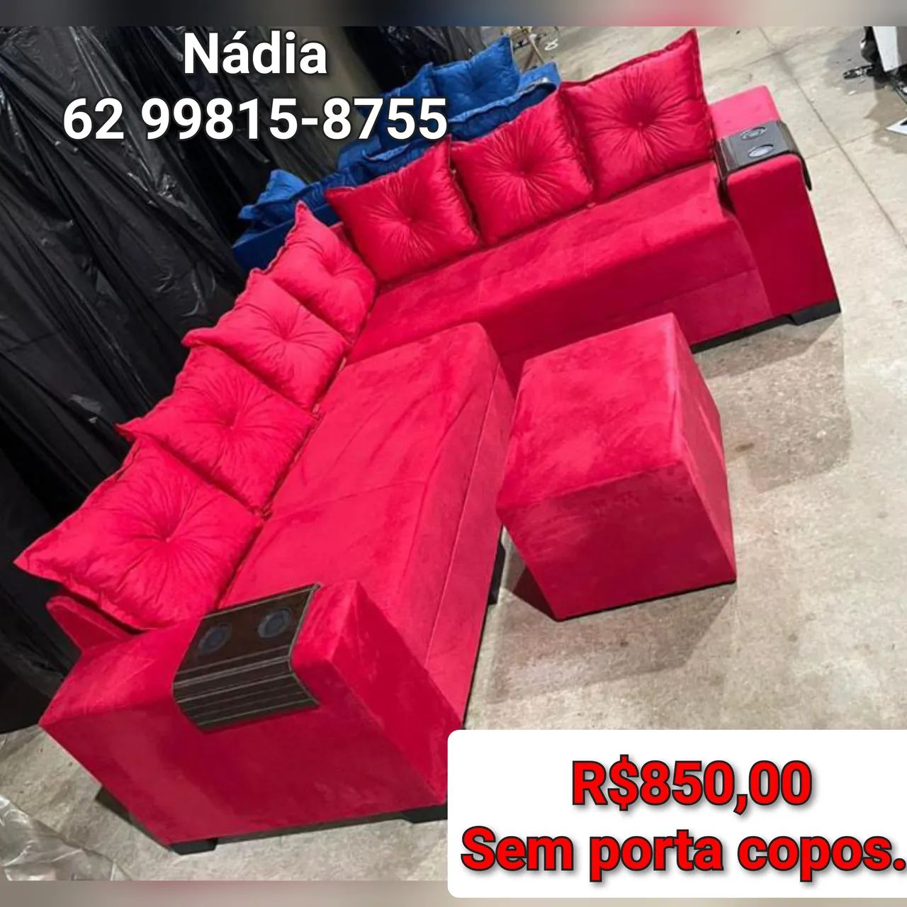 Sofá de canto vermelho ___ 6 lugares novo 