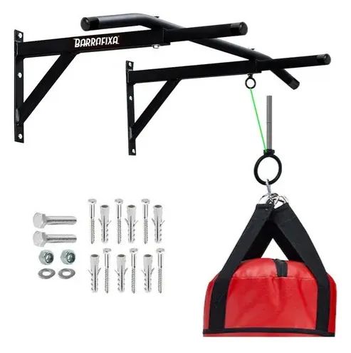 Barra Fixa de Parede para taf e treinar em casa cor preto com suporte de saco de pancada