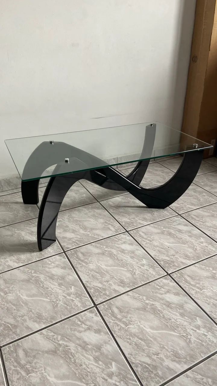 Mesa de Centro Imaza Slim com Tampo de Vidro - Preto