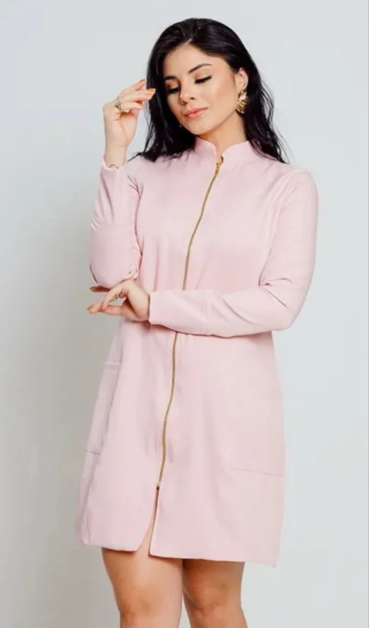 Jaleco rosa crepe com elastano 