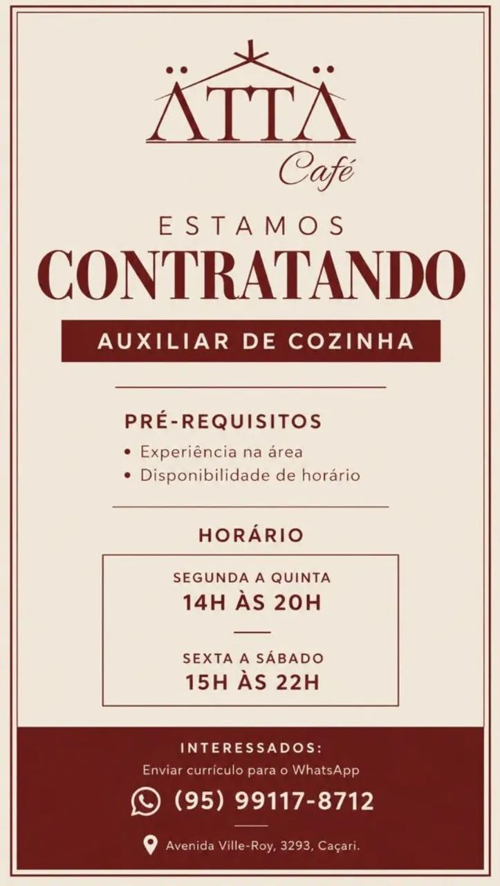 Contrata auxiliar de cozinha 