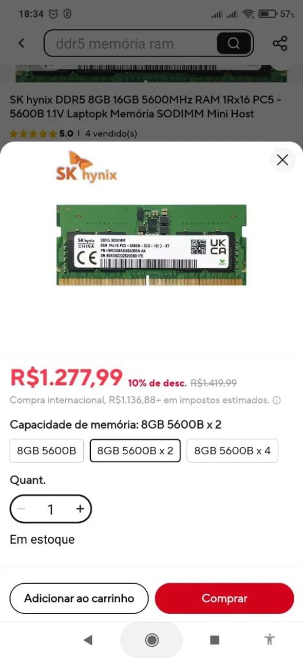 Memória para Notebook 