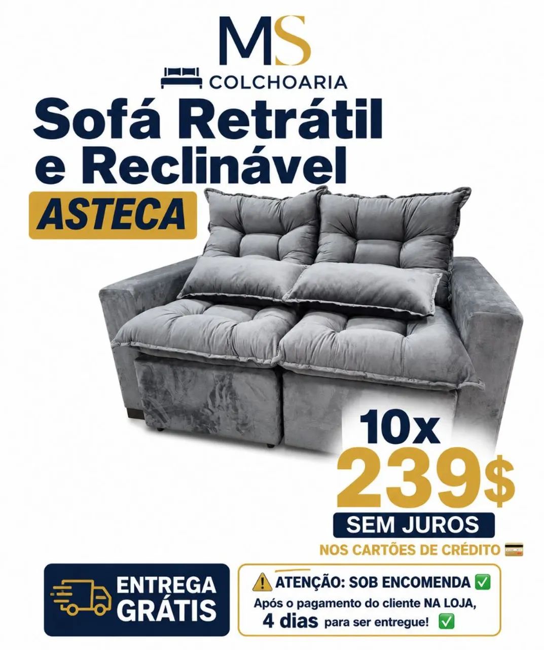 SOFÁ RETRÁTIL E RECLINÁVEL LUXO ASTECA SOB ENCOMENDA 