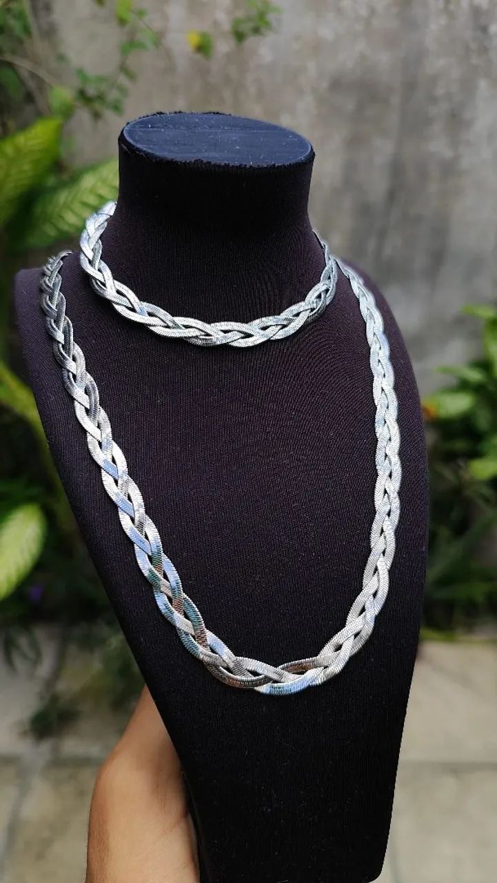 Conjunto trançado colar e pulseira 3 fios  - Foto 2