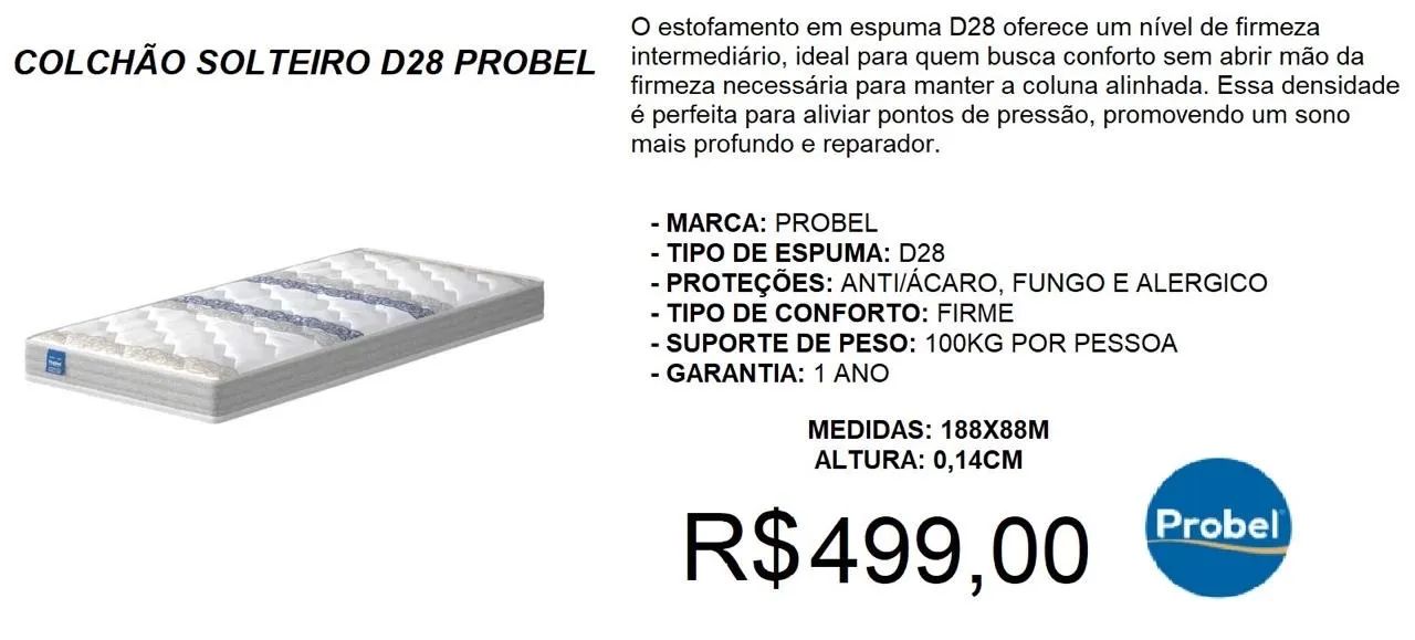 Colchão Solteiro D28 Probel
