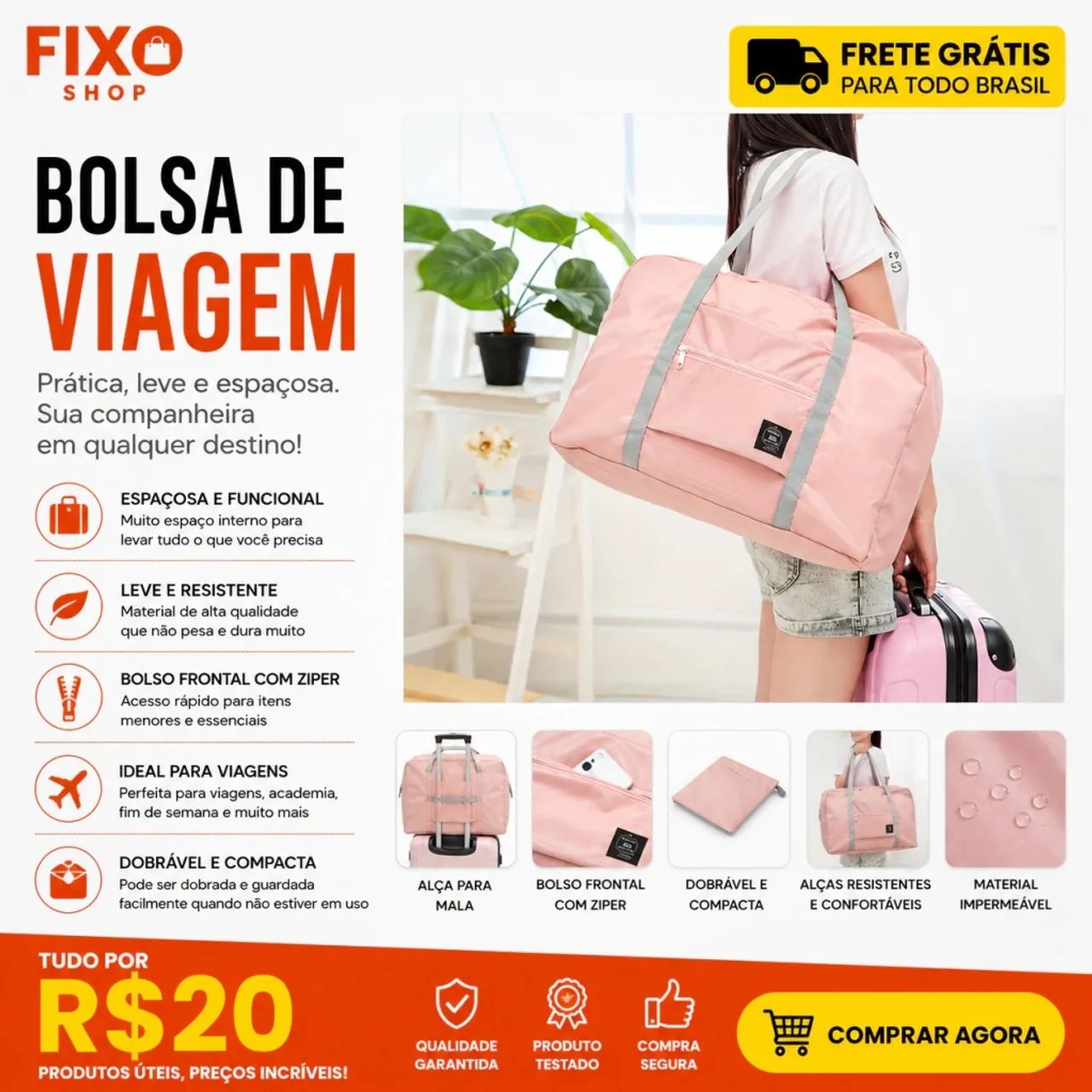 Bolsa de Viagem Dobrável Compacta - Foto 3