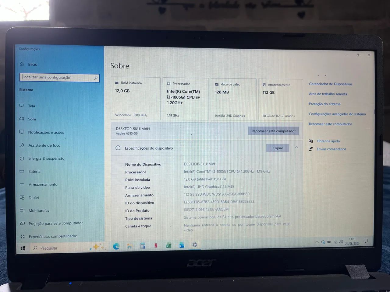 NOTEBOOK ACER ASPIRE A315-56 À VENDA - Foto 2