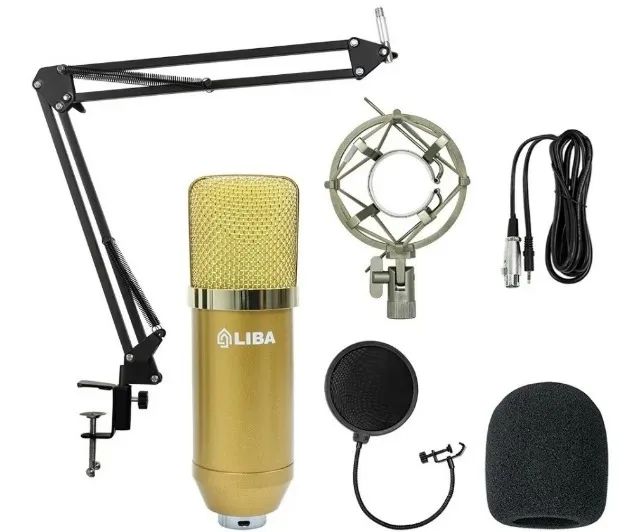 Kit BM-800 Microfone Condensador Profissional - LIBA - Dourado