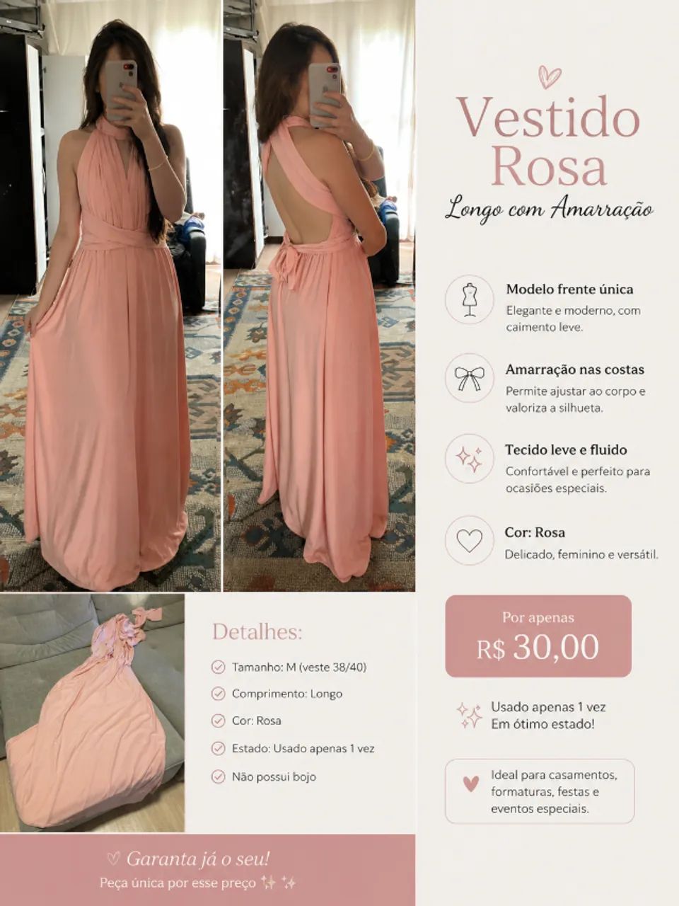 Vestido Longo Multiformas (Rosa) 