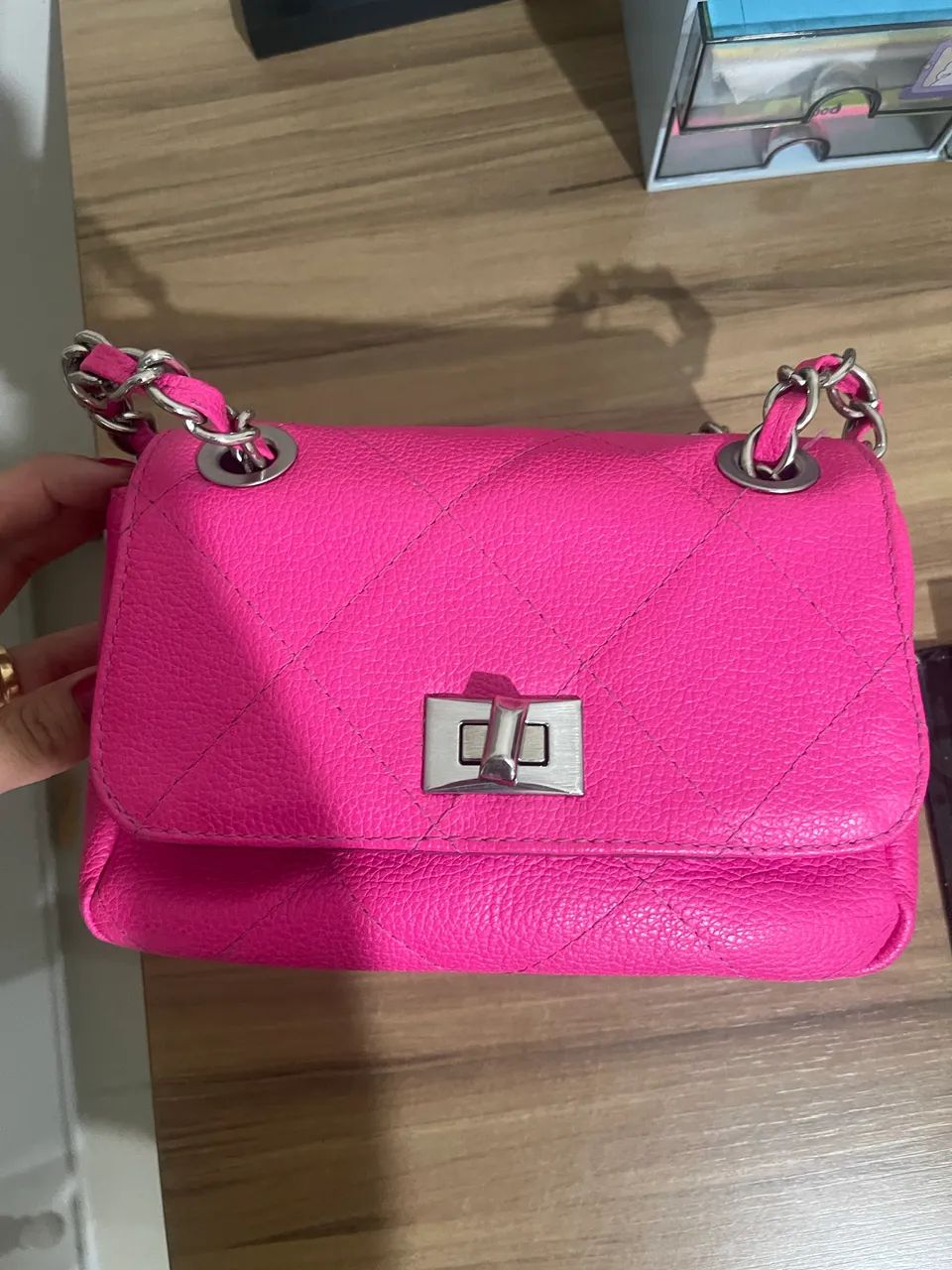 Bolsa pink alça transversal - 100% couro legítimo 