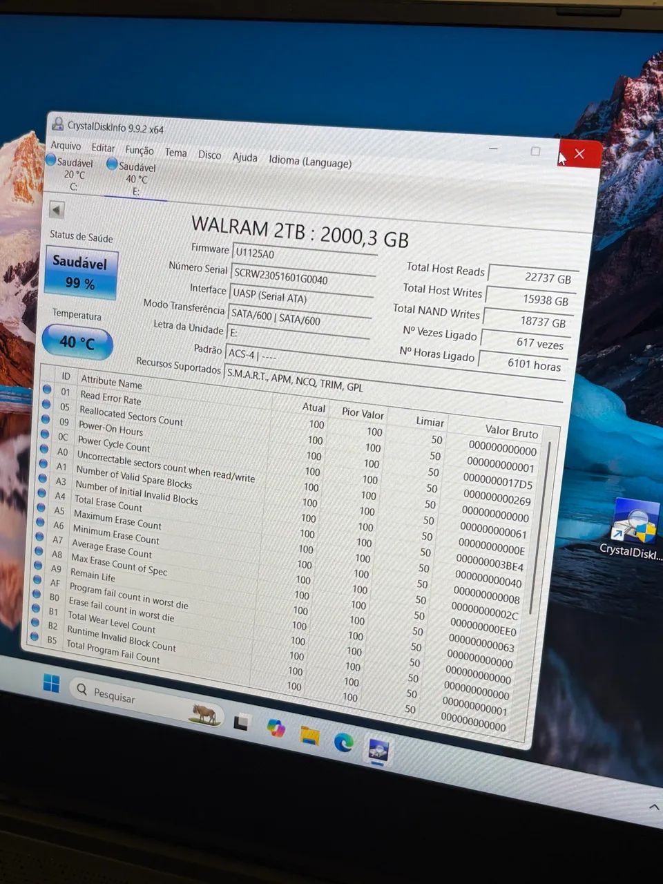 SSD 2TB SATA WALRAM (99% saúde) - Foto 2
