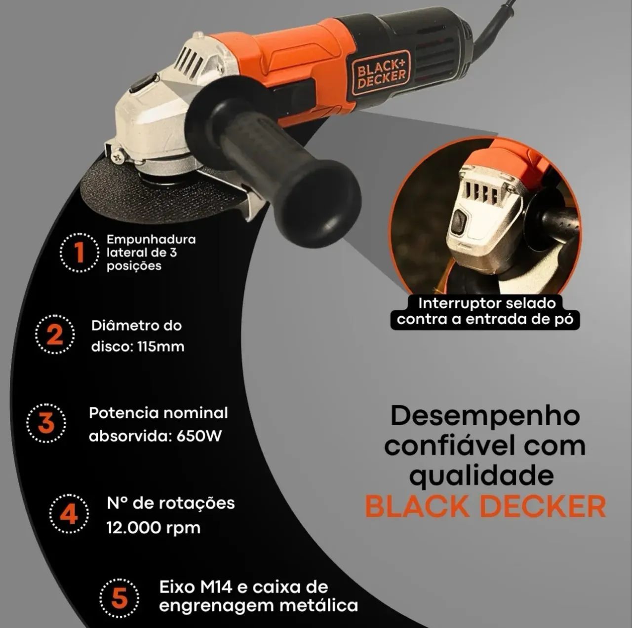 Nova Esmerilhadeira Lixadeira De Corte Angular G650 Black Decker - Foto 2