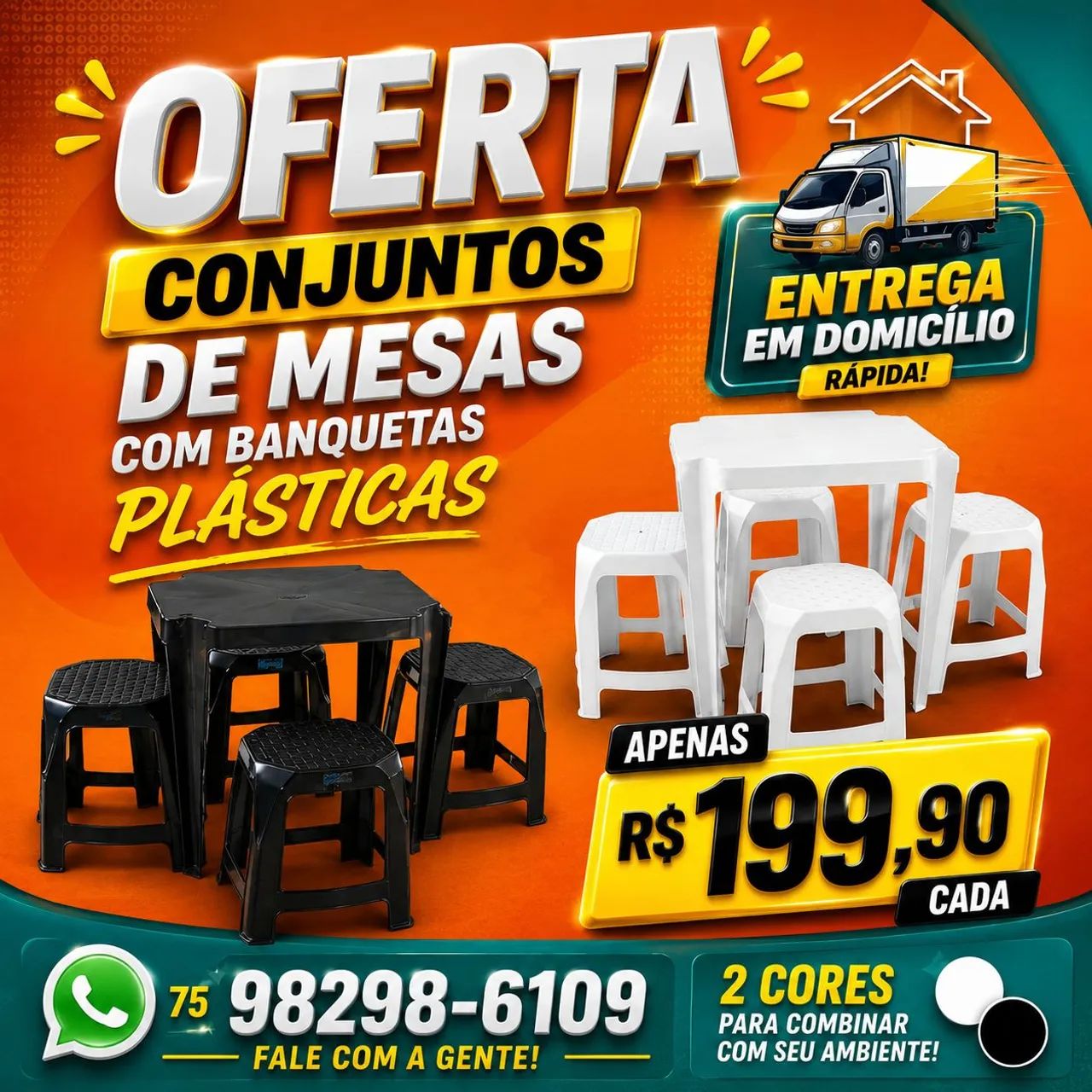 Jogos de mesas e banquetas plásticas - Oferta 