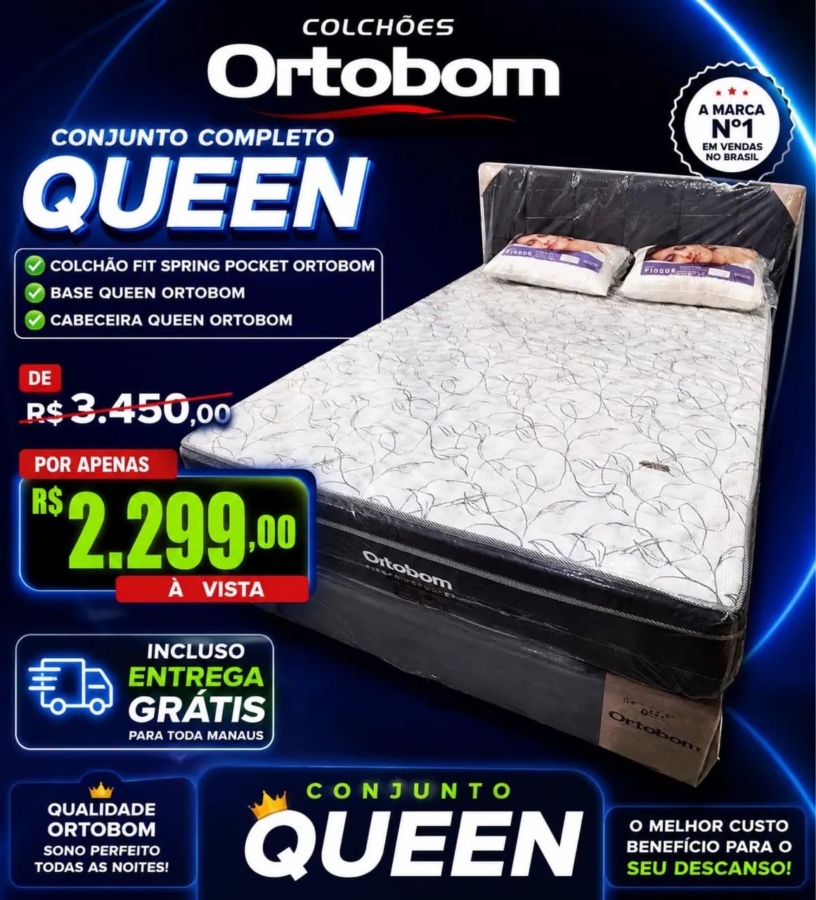 Cama Queen Ortobom R$ 2.299,00 Completa Com Entrega Grátis  - Foto 2