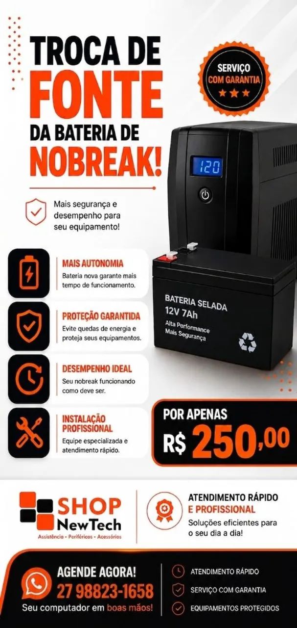 TROCA DE BATERIA NOBREAK 