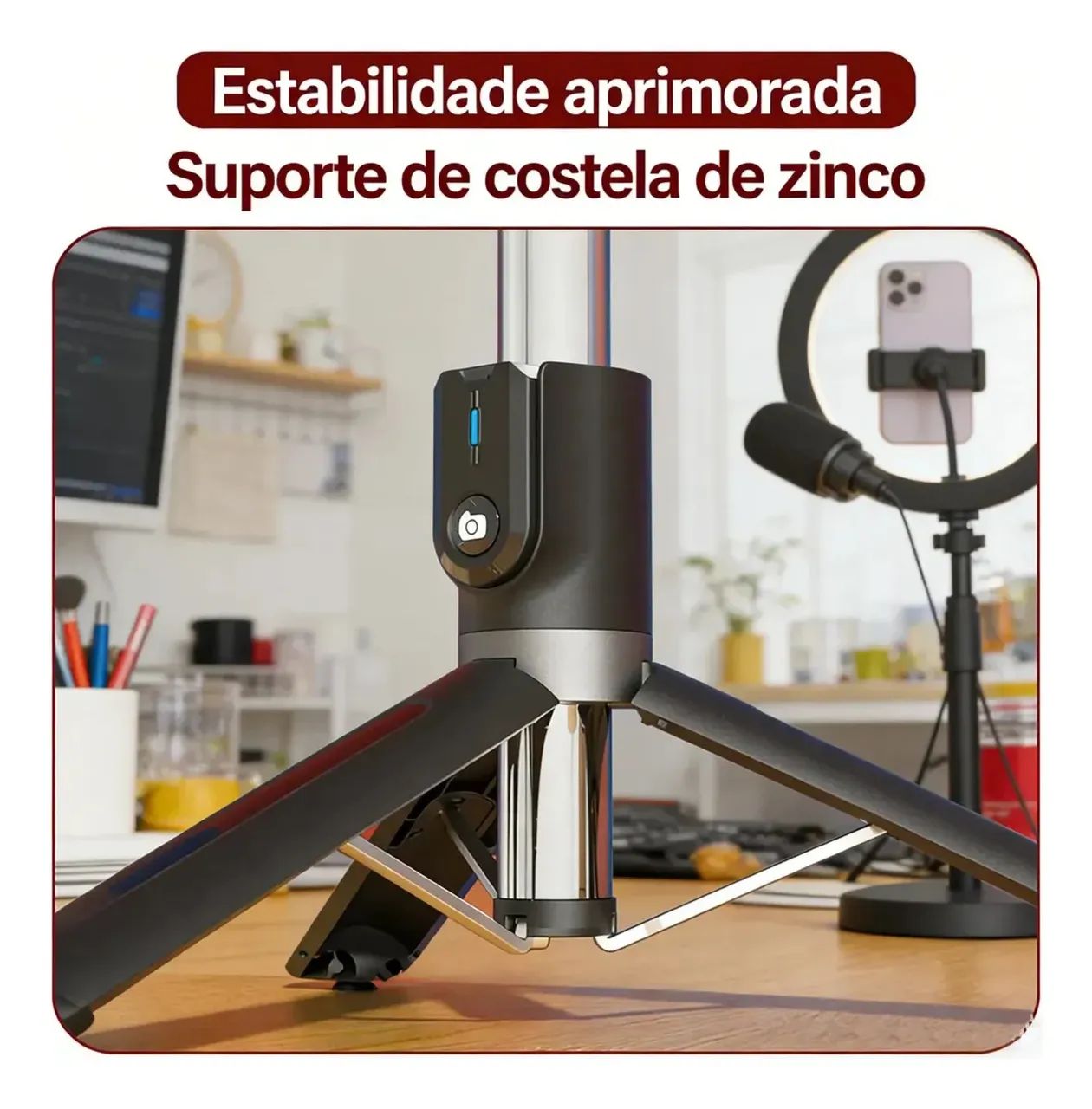 Ring Light Luminária Led 3 Cores Bastão De Tripe Bluetooth - Foto 4