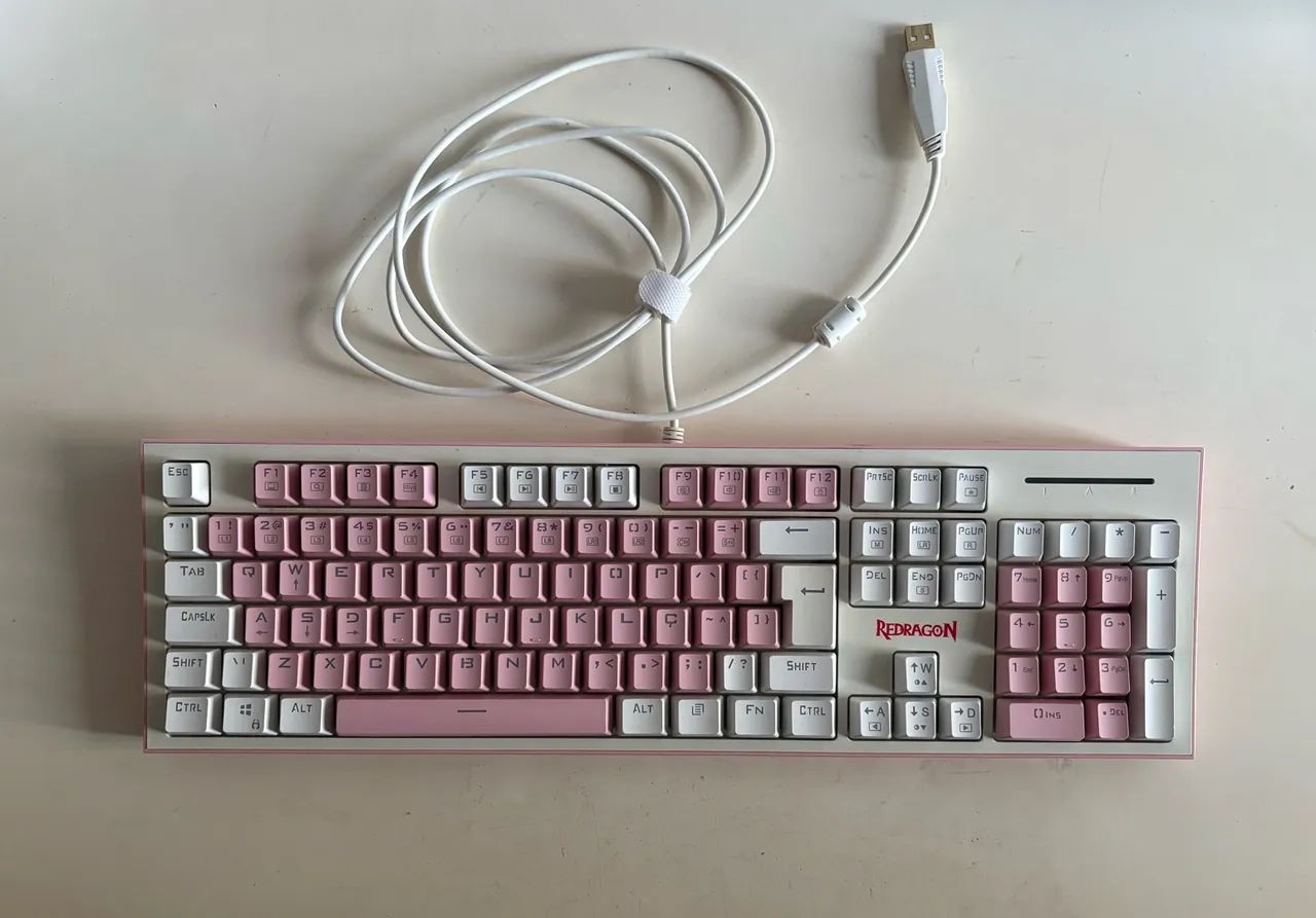 Teclado Mecânico Redragon Hades Rosa e Branco