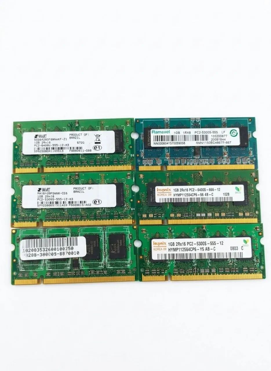 LOTE 6 MEMÓRIAS RAM SODIMM PC2/DDR2 1GB 