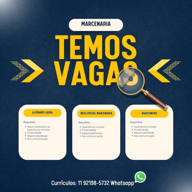 TEMOS VAGAS PARA AREA DE MARCENARIA EM GUARULHOS