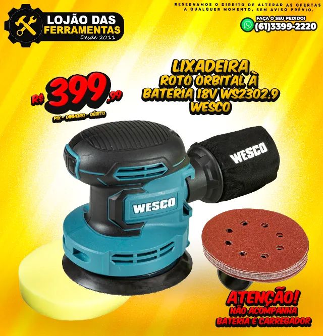 Lixadeira Roto Orbital à Bateria 18V Ws2302.9 Wesco