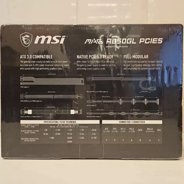Fonte MSI MAG A850GL, 850W, 80 Plus Gold, Modular, PFC Ativo, Com Cabo, Preto - Novo - Foto 2