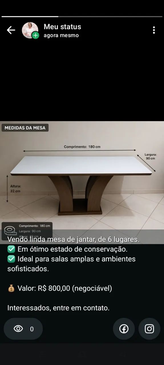 Mesa de jantar 6 a 8 lugares