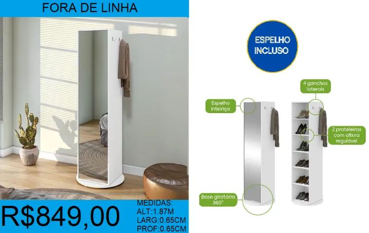 MULTIUSO - SAPATEIRA - COM ESPELHO- COMPRE HOJE E RECEBA EM ATÉ 72 HORAS  - Foto 2