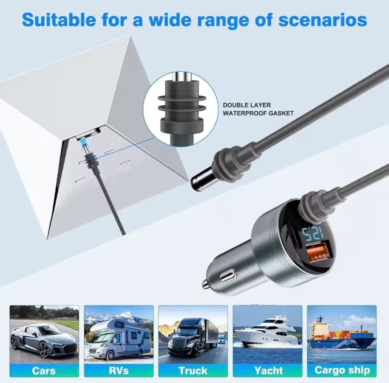 Carregador Veicular de Carro Para Starlink Mini 3 em 1 USB-C PD com cabo DC 3 Metros  - Foto 3