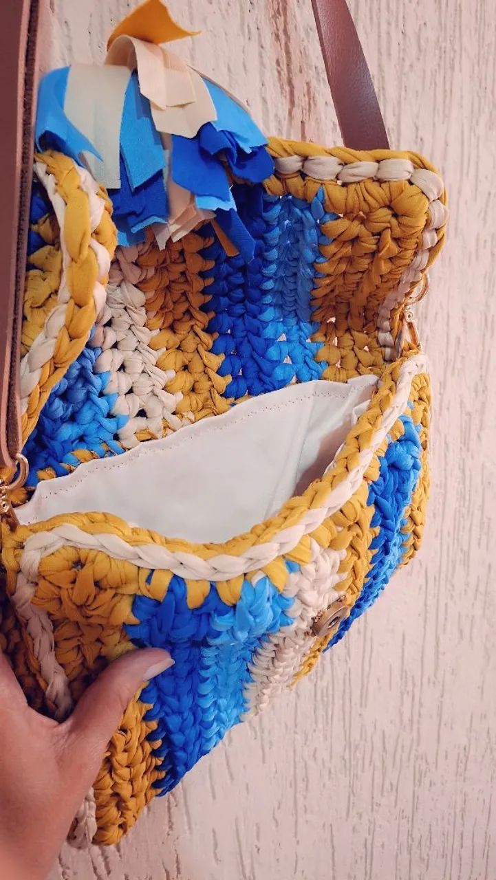 Bolsa crochê forrada  - Foto 5