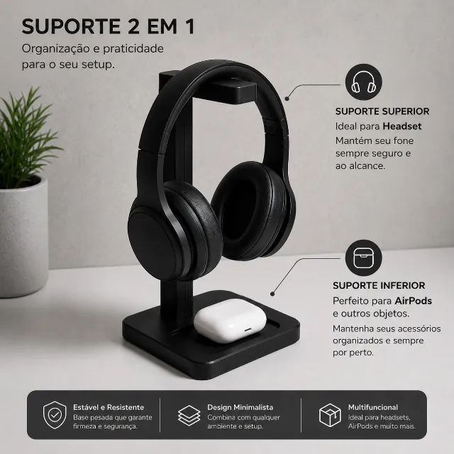 Suporte Para Headset Premium Com Base Organizadora Para Mesa - Foto 2