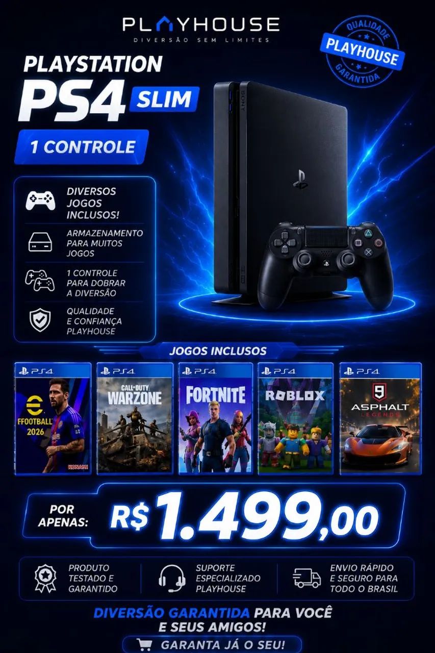 PS4 Slim com jogos e garantia - Playhouse 