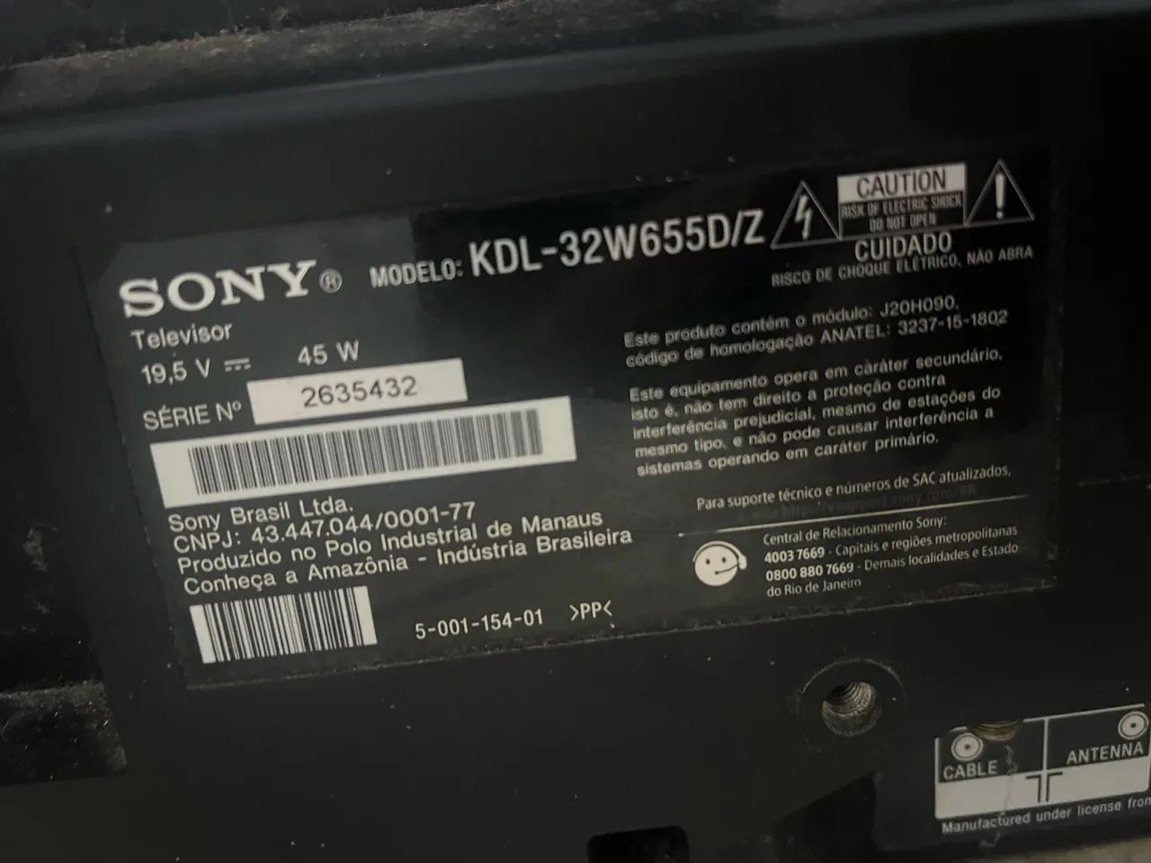 Televisão Sony 32 polegadas com defeito