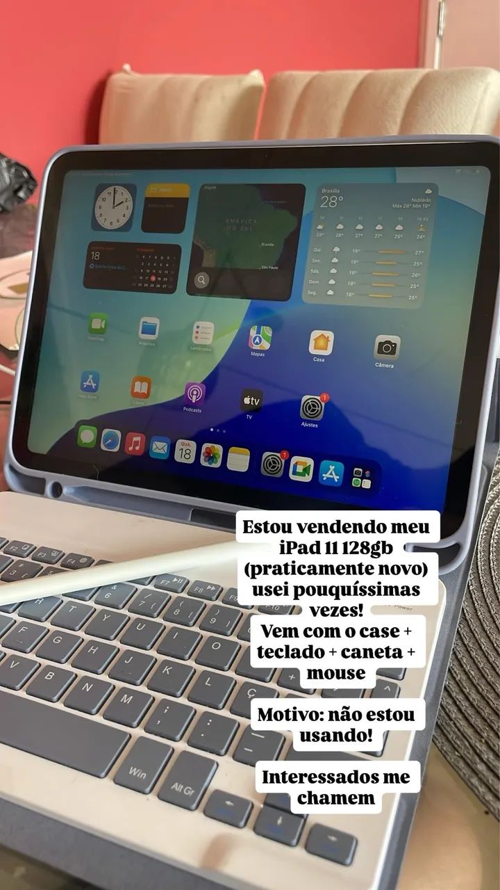 Ipad serie 11 128gb + caneta + case (case, teclado e mouse) 