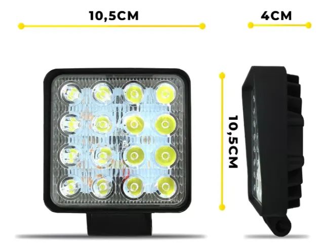 Farol Auxiliar Milha Universal Quadrado 48w 6000k Branco Bivolt 16 Led Luz Neblina - Foto 3