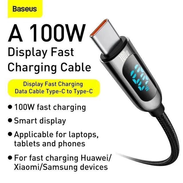 Cabo USB turbo Baseus tipo C para C 100w 5A display 2M - Foto 3