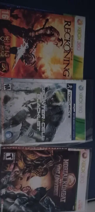 3 jogos Xbox 360 - Reckoning, Splinter Cell Blacklist, Mortal Kombat vs DC Universe