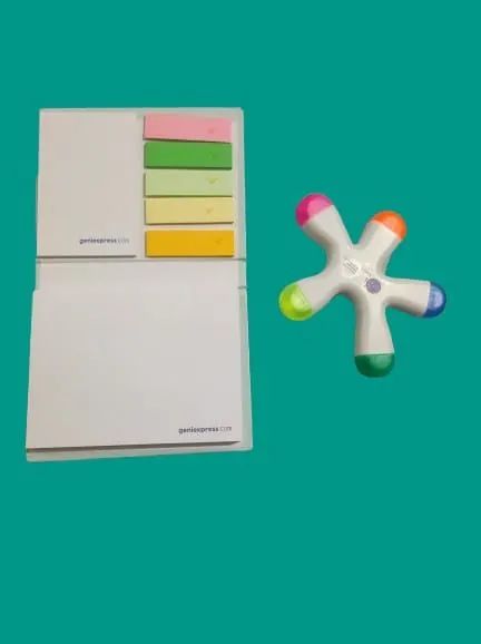 Bloco de notas + marca texto com 5 cores 