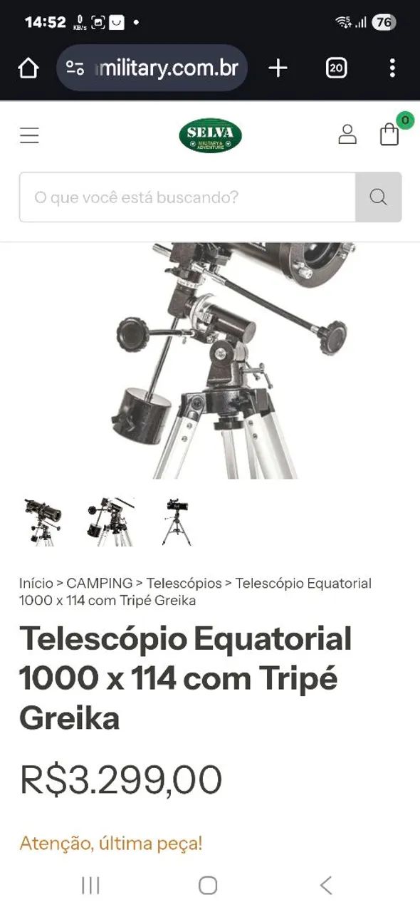 greika Telescópio Newtoniano Equatorial 1000X114mm com Tripé e Acessórios