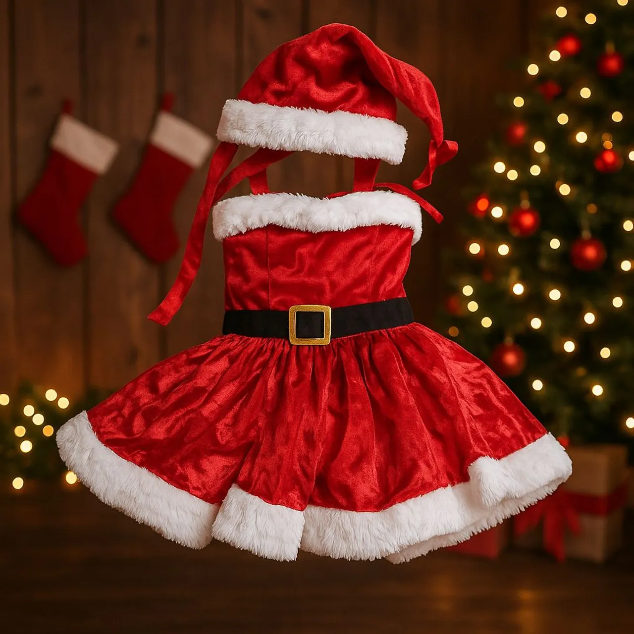 Vestido infantil de Natal - Mamãe Noel