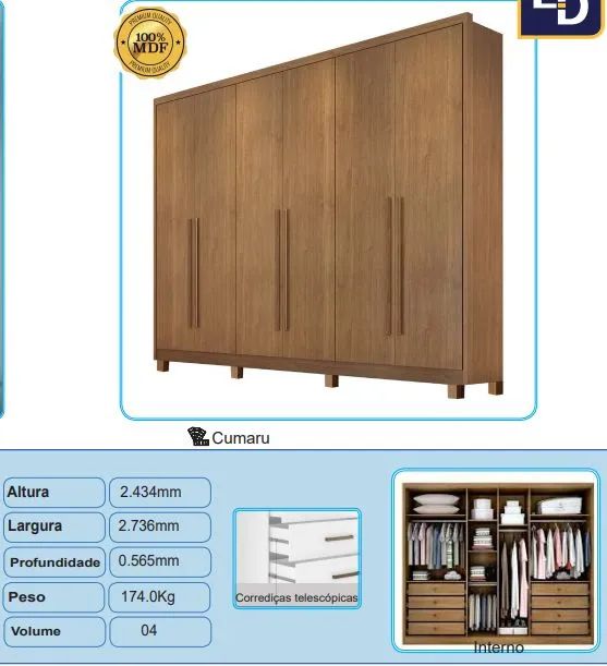 Roupeiro Robust 100%MDF c/pés - Foto 2