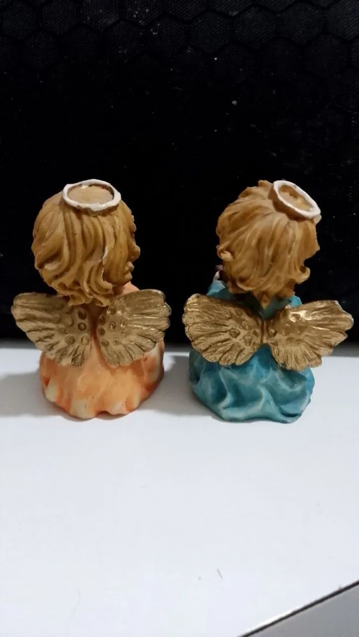 Dupla anjinhos músicos gêmeos retrô bibelô decoração - Foto 2