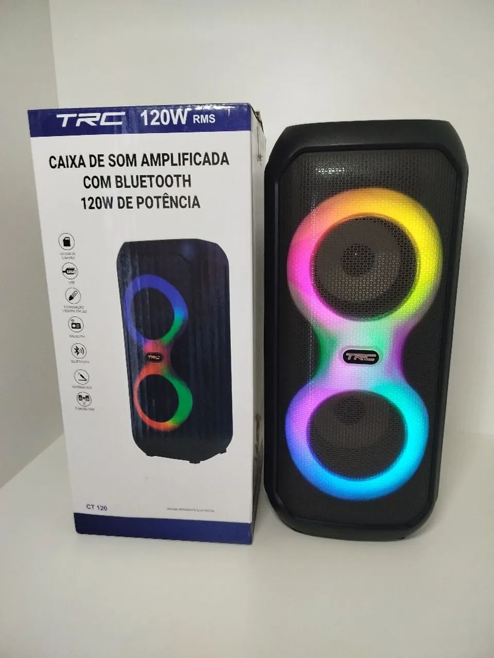 Caixa som amplificada TRC, 120w, com LED RGB 