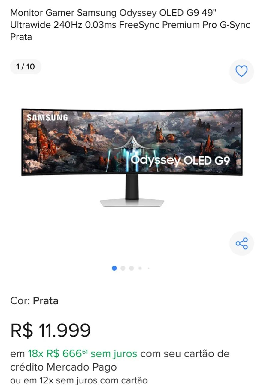 Monitor Gamer Samsung Odyssey OLED G9 49" Ultrawide 240Hz 0.03ms